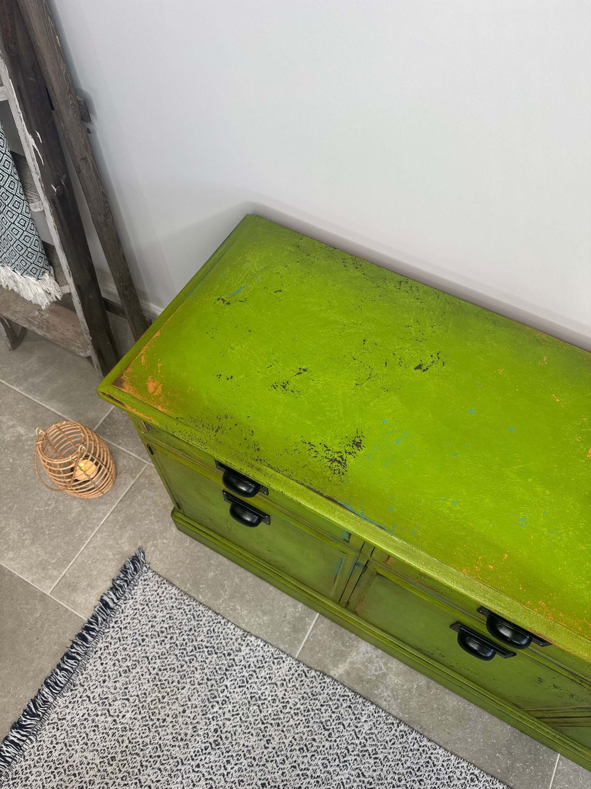 photo for sale Vintage Industrial Style Colourful Green Stag Sideboard
