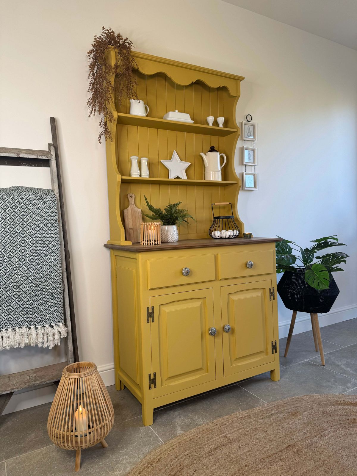 Pine Kitchen Welsh Dresser, Painted Colourful Mustard Yellow photo Furniture