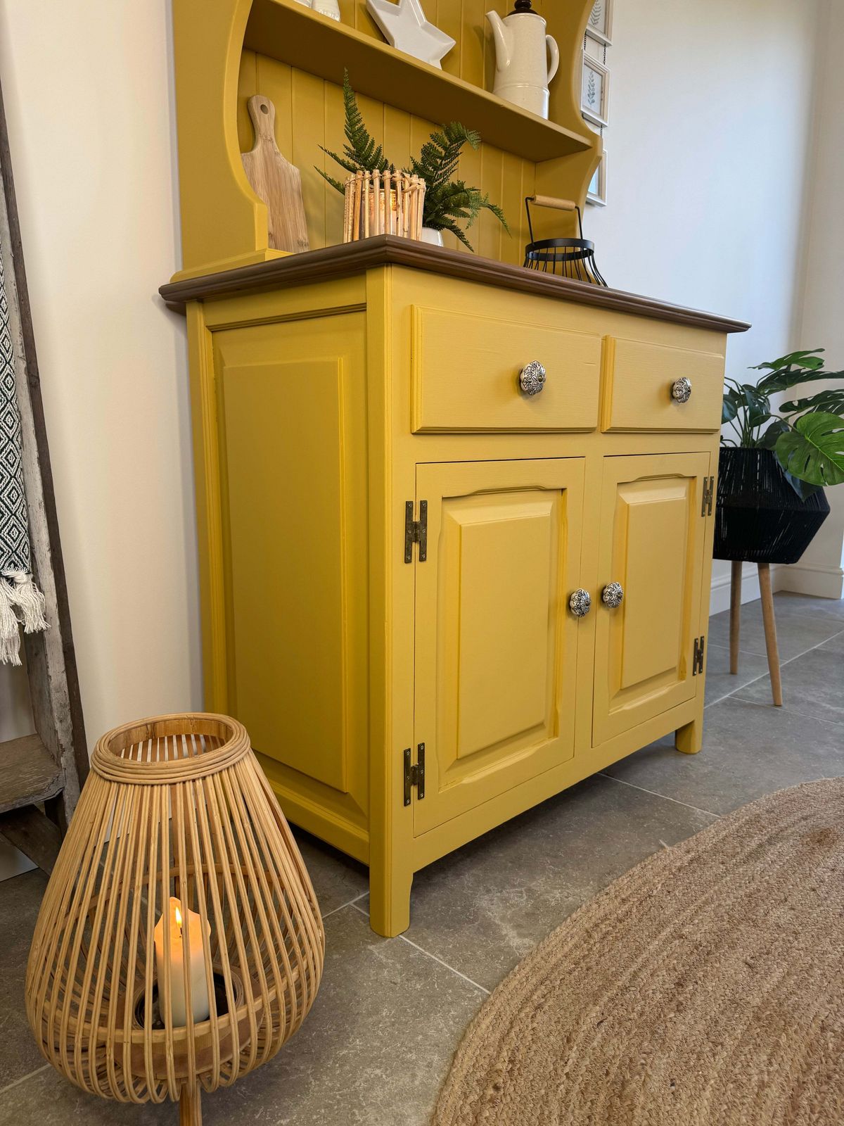 photo furniture Pine Kitchen Welsh Dresser, Painted Colourful Mustard Yellow