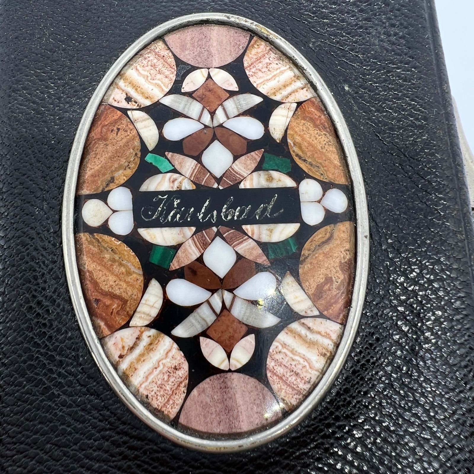 Karlovy Vary / Karlsbad, Czech Republic. Antique C 1910s Souvenir Pietre Dura Mosaic Leather Card Case. photo for sale