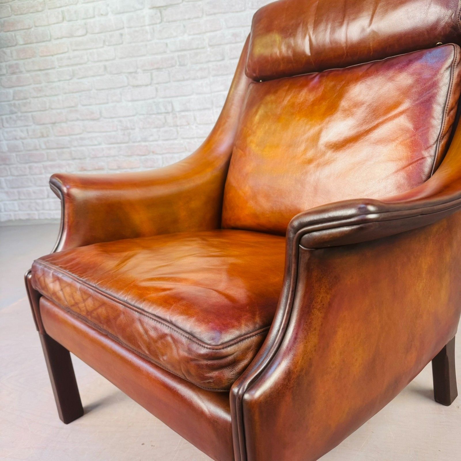 Vintage 1960s Aage Christiansen High Back Tan Leather Armchair photo buy