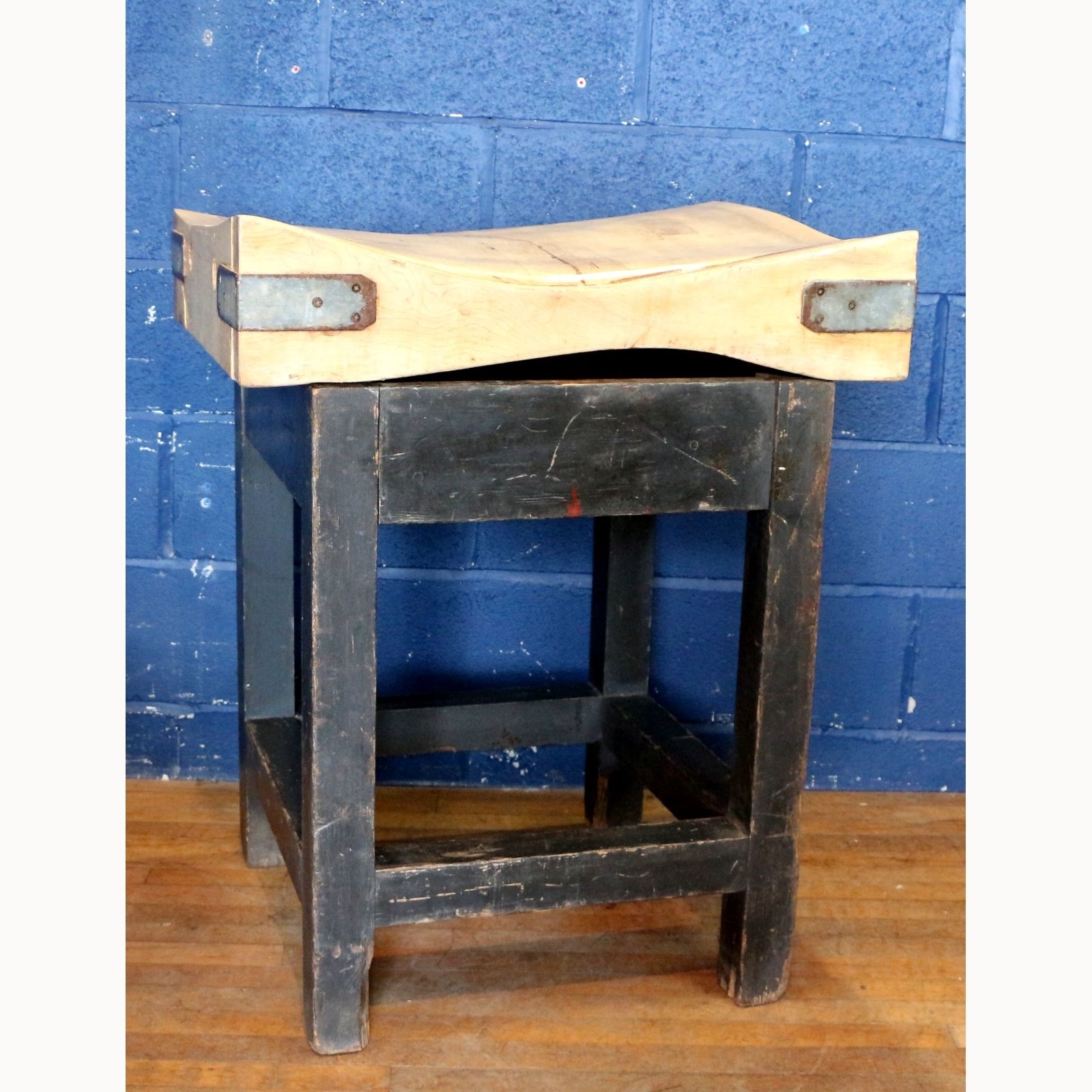 A Large Vintage Beech And Maple Butchers Block On Painted Pine Stand Kitchen Island, Chopping Board