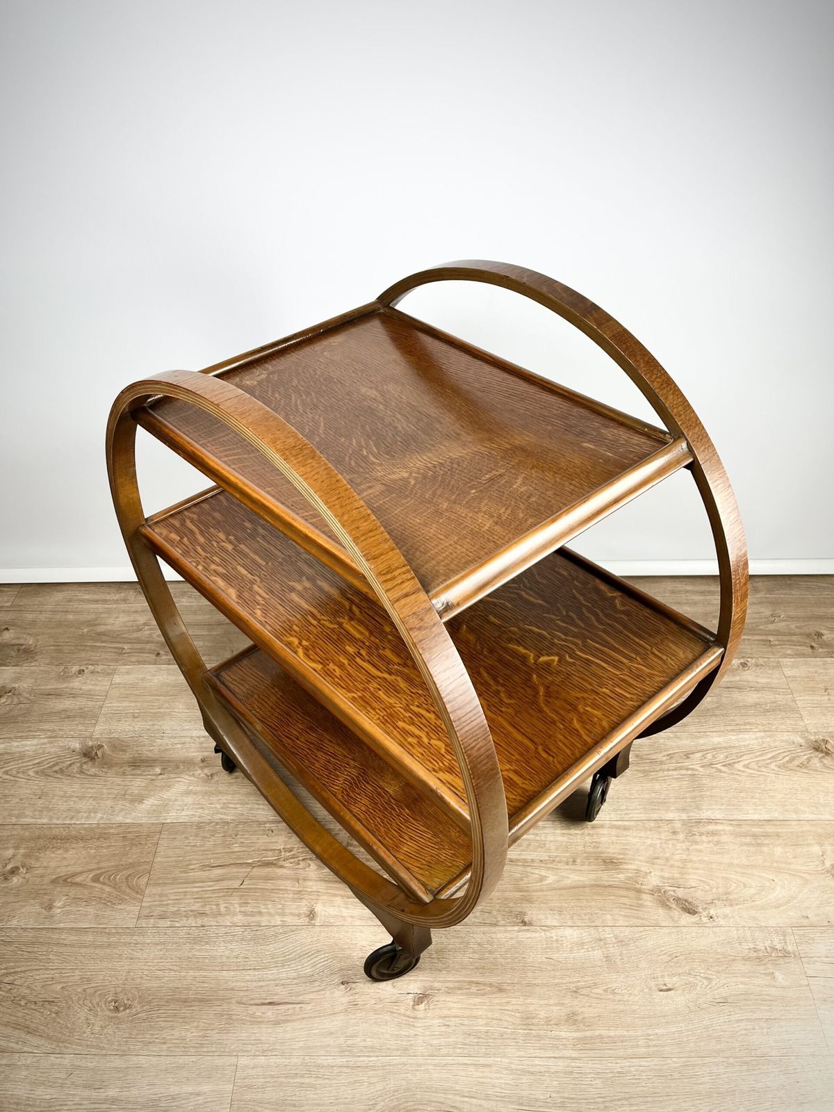 photo for sale Geometric Art Deco Serving Trolley In Oak, English 1930s