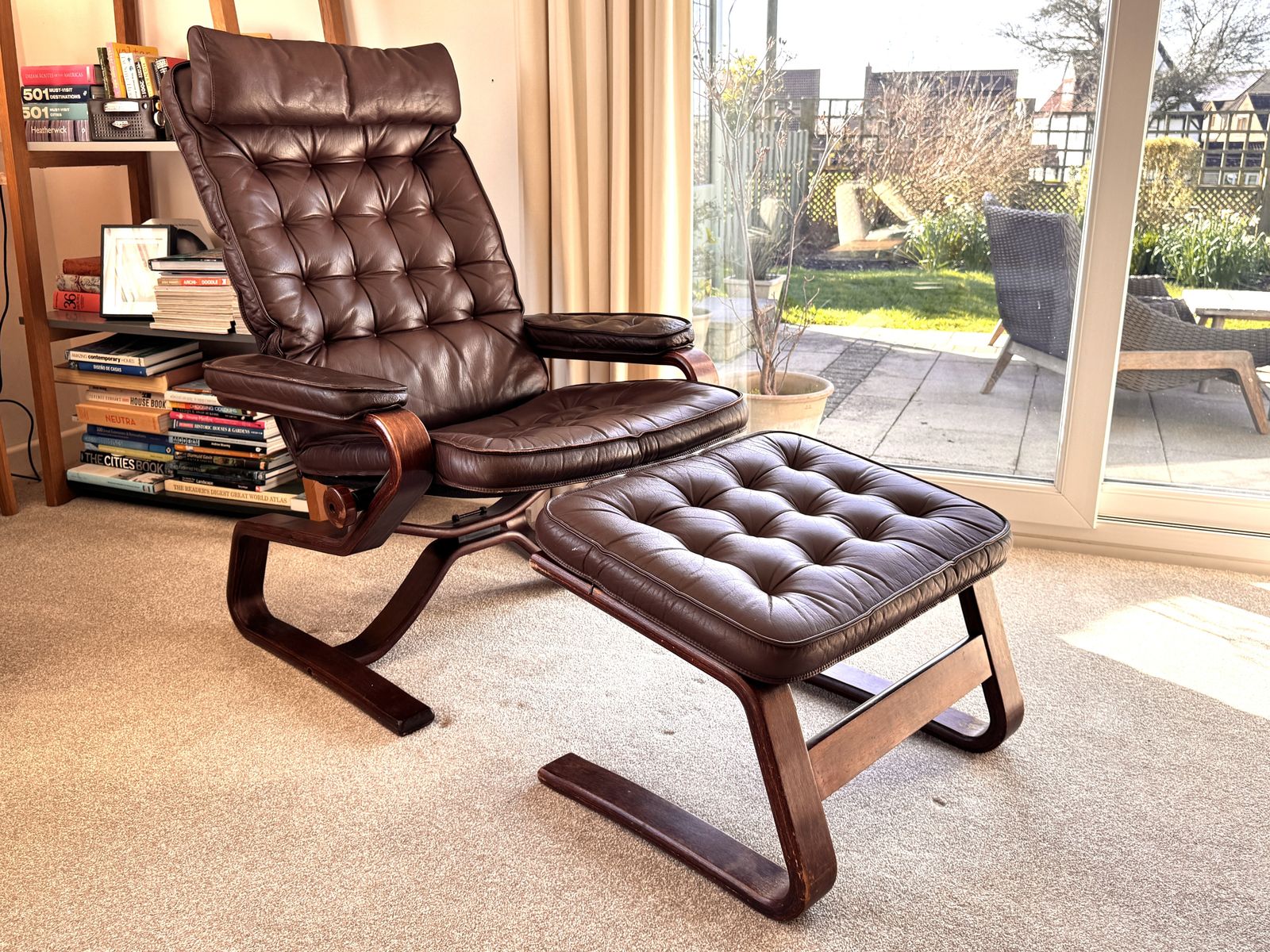 Vintage Ekornes Recliner And Ottoman, In Westnofa Style photo for sale