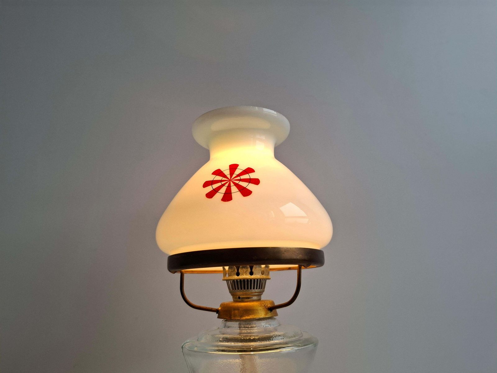 1960s Czechoslovakian Milk Glass Oil Lamp Style Table Lamp photo 309.0