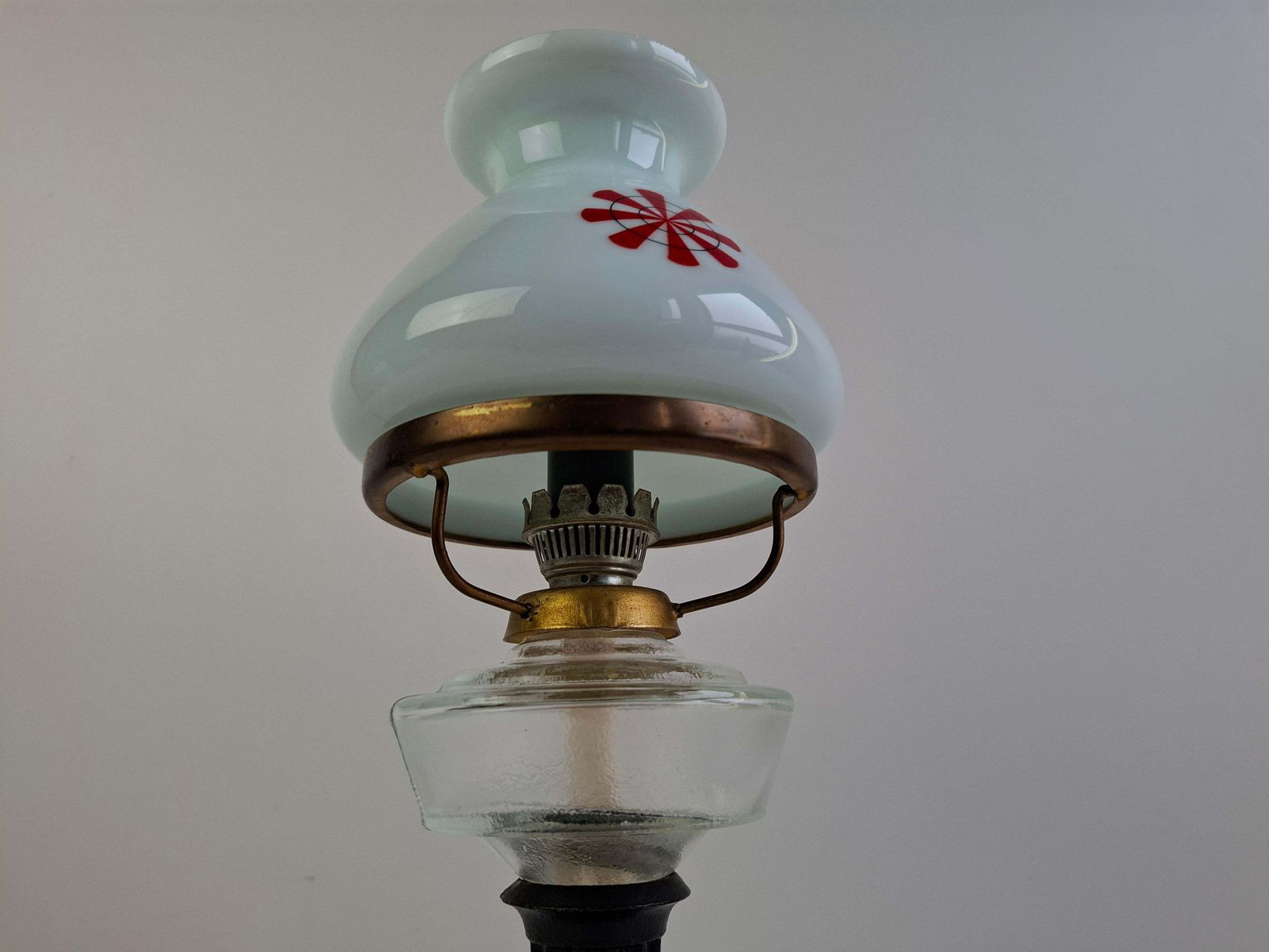 309.0 1960s Czechoslovakian Milk Glass Oil Lamp Style Table Lamp photo