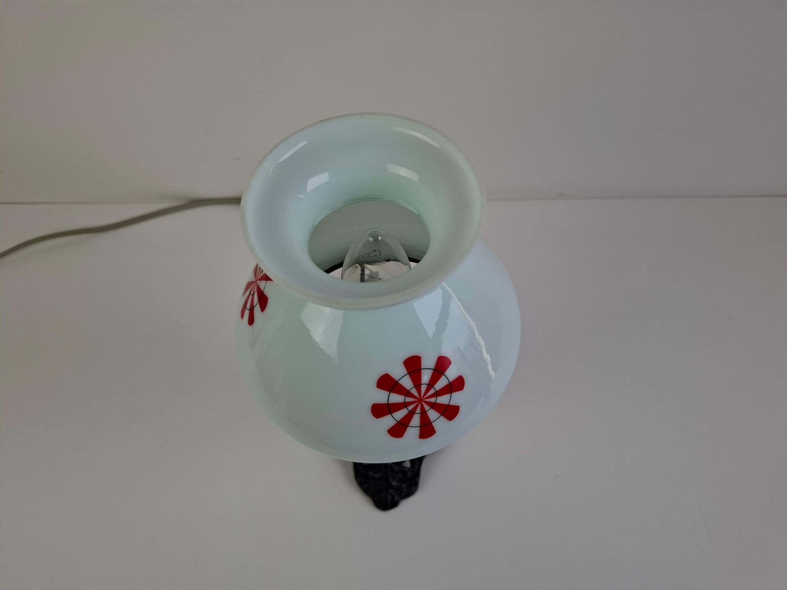 photo buy 1960s Czechoslovakian Milk Glass Oil Lamp Style Table Lamp
