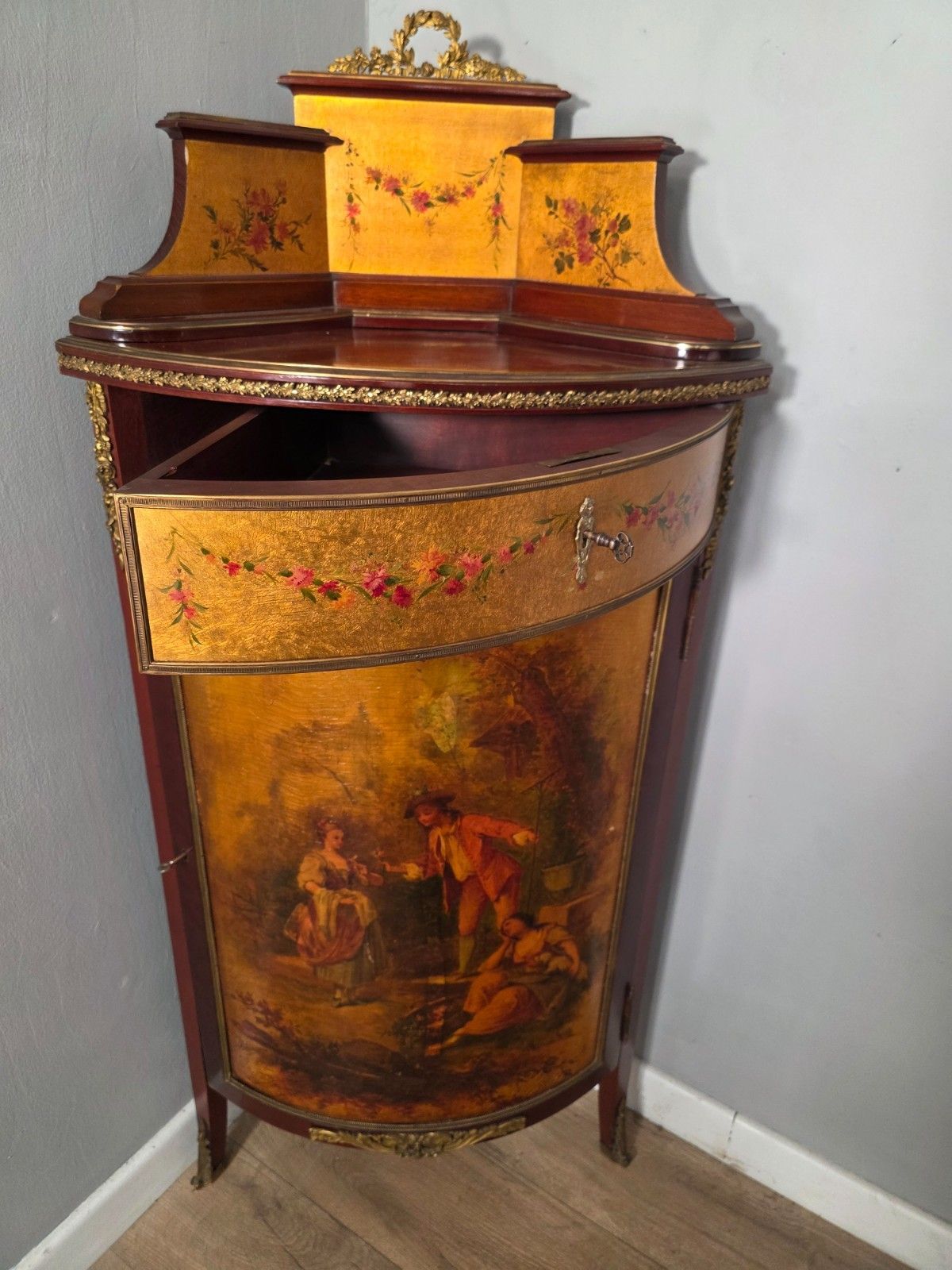 Antique French Vernis Martin Style Corner Cupboard 1900s photo buy
