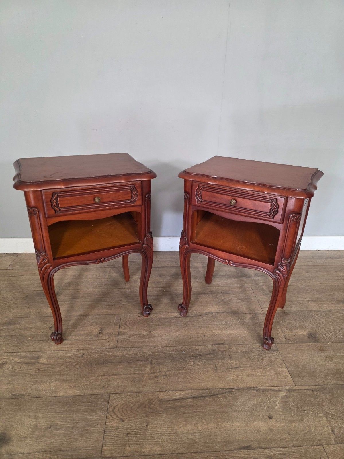 Pair Of Antique French Louis XV Style Bedside Cabinets 1960s photo for sale