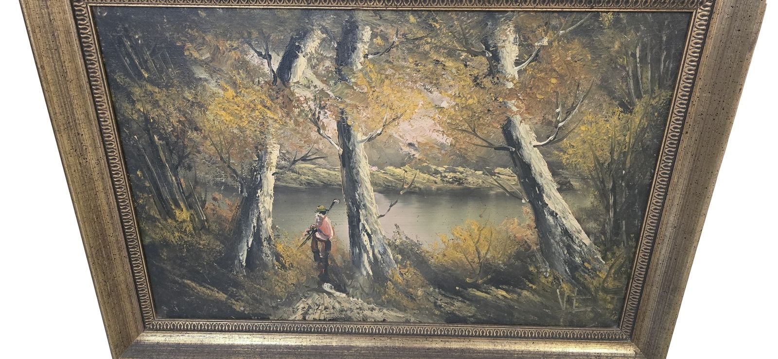 photo for sale Dipinto D’atmosfera "Paesaggio Autunnale" – Vintage Anni '70 Con Cornice Dorata