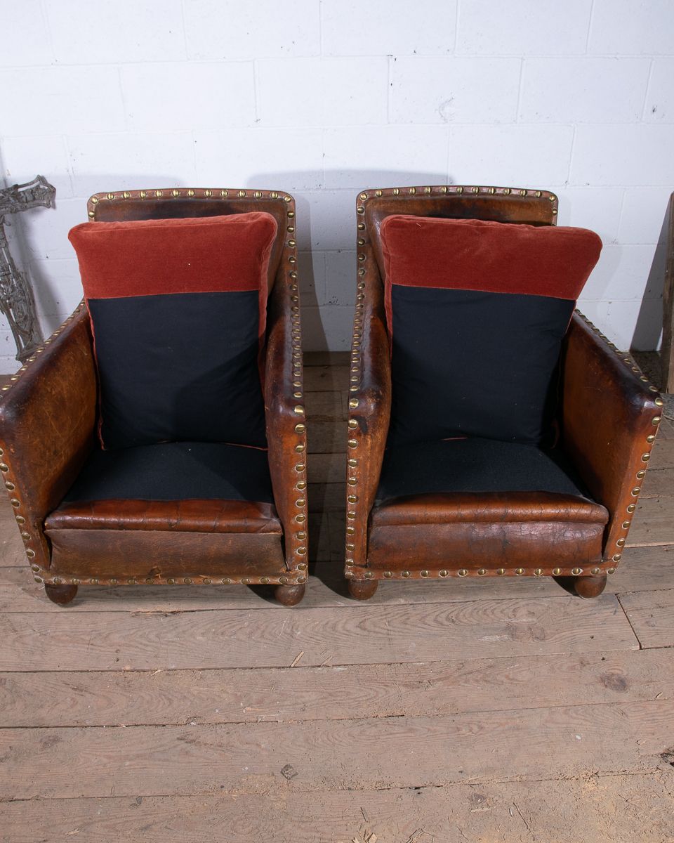 Pair Of Art Deco Leather Club Armchairs photo Furniture