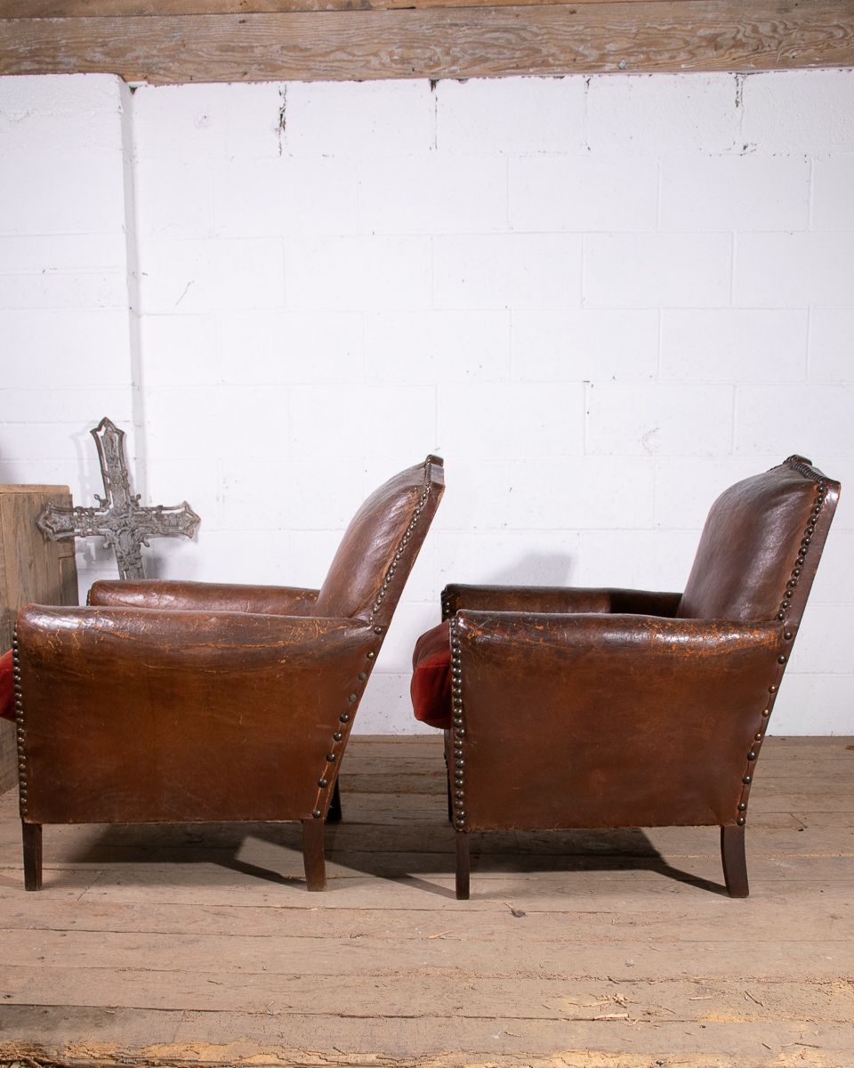 photo for sale Pair Of Leather Club Armchairs