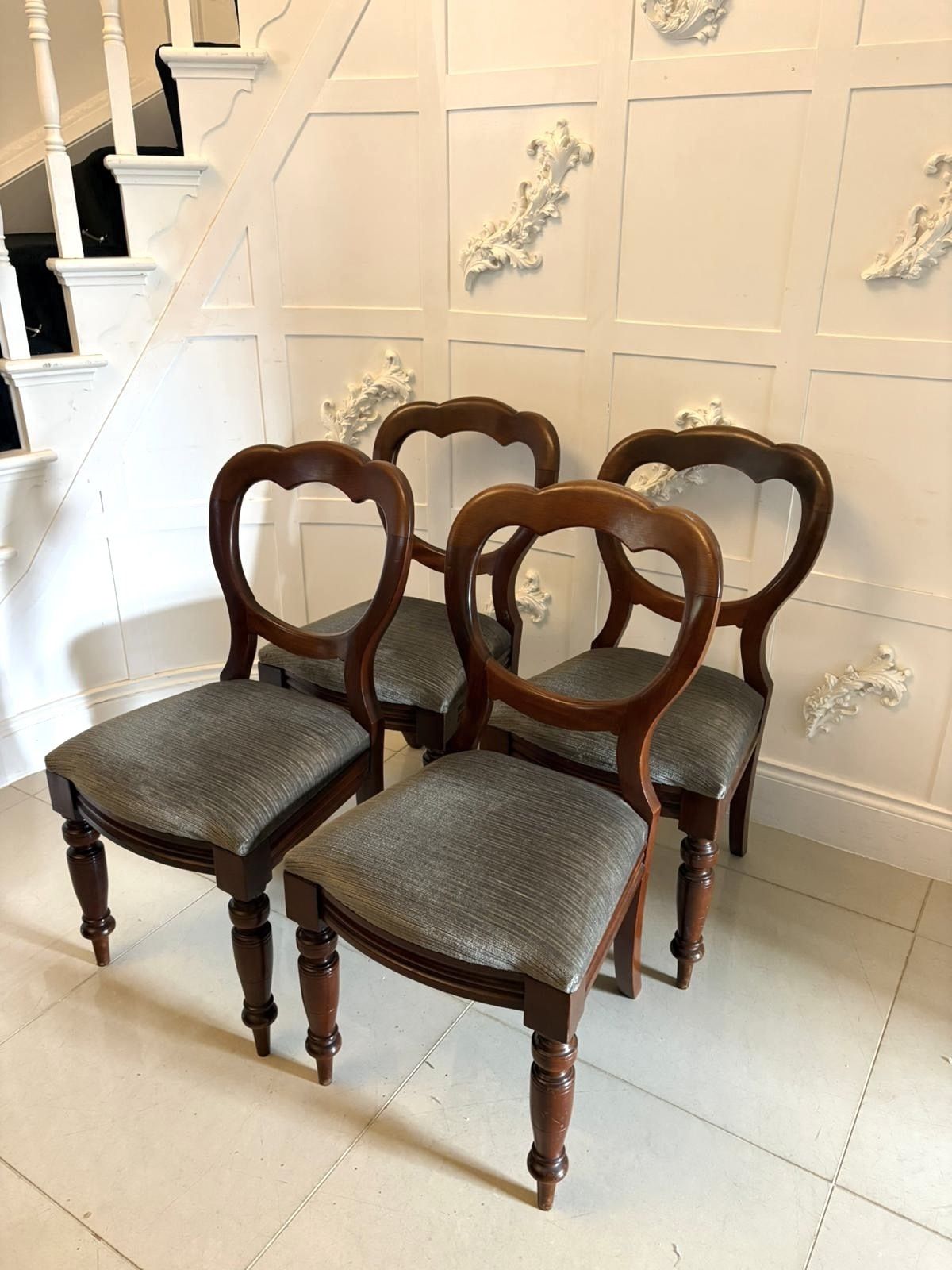 1785.0 Antique Mahogany Balloon Back Dining Chairs – Set Of Four photo