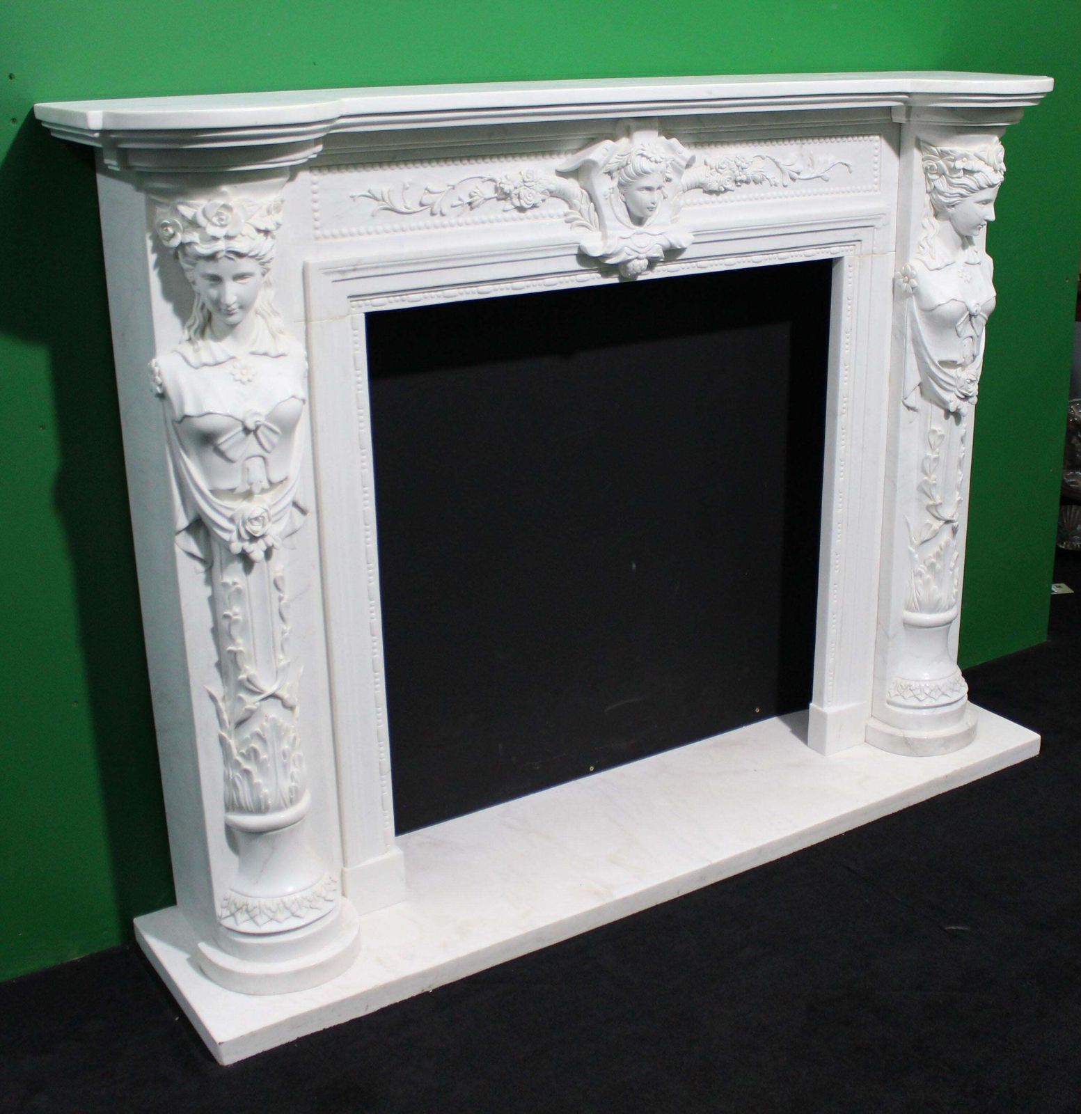 Fine Louis XVI Style Carved White Marble Fireplace Surround With Caryatid Figure photo Home Fixtures