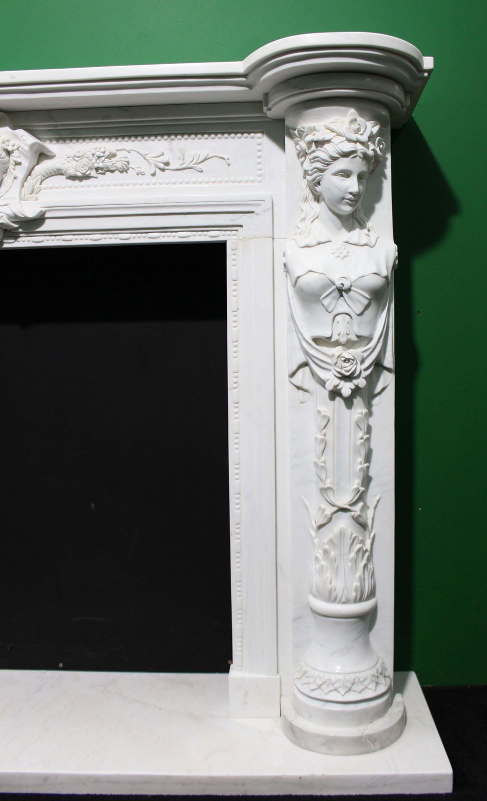 Fine Louis XVI Style Carved White Marble Fireplace Surround With Caryatid Figure photo vinterior