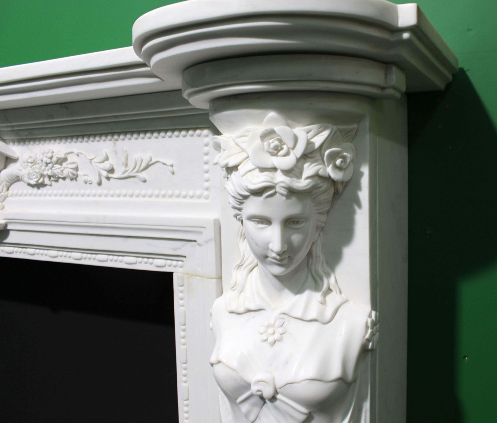 Fine Louis XVI Style Carved White Marble Fireplace Surround With Caryatid Figure photo buy