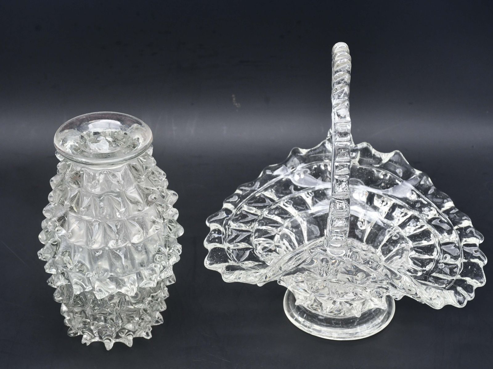 Set Of 2 Ercole Barovier Rostrato Murano Italian Glass Vase For Barovier & Toso photo vintage