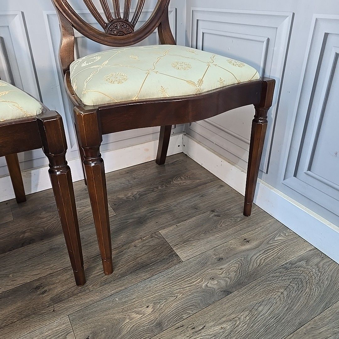 Furniture Antique Mahogany Dining Chairs Upholstered Georgian Style Shield Back Seats photo