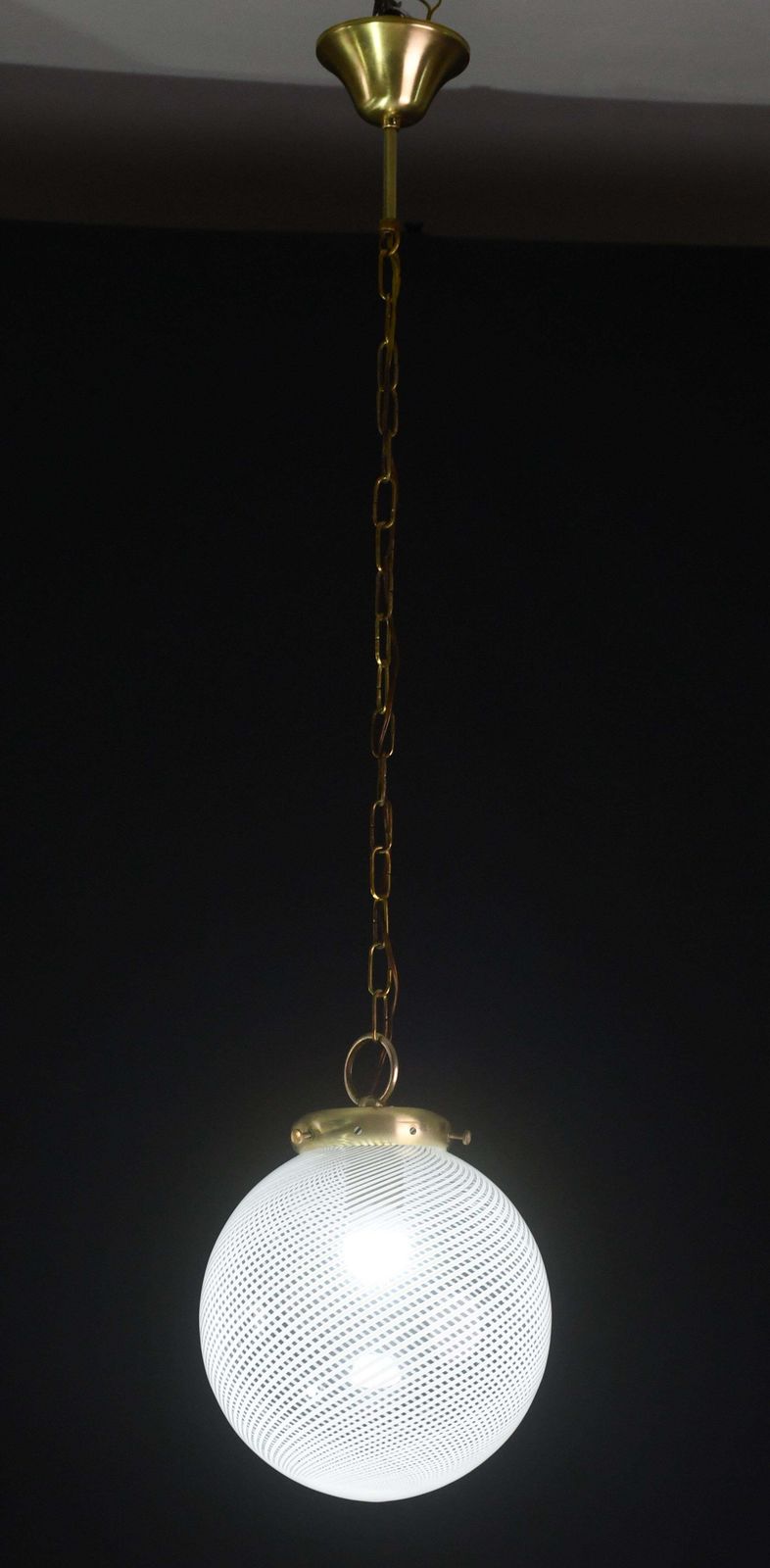 Italian Mid Century Pendant Light With Optic Spiral Glass Globe And Restore Bras photo furniture