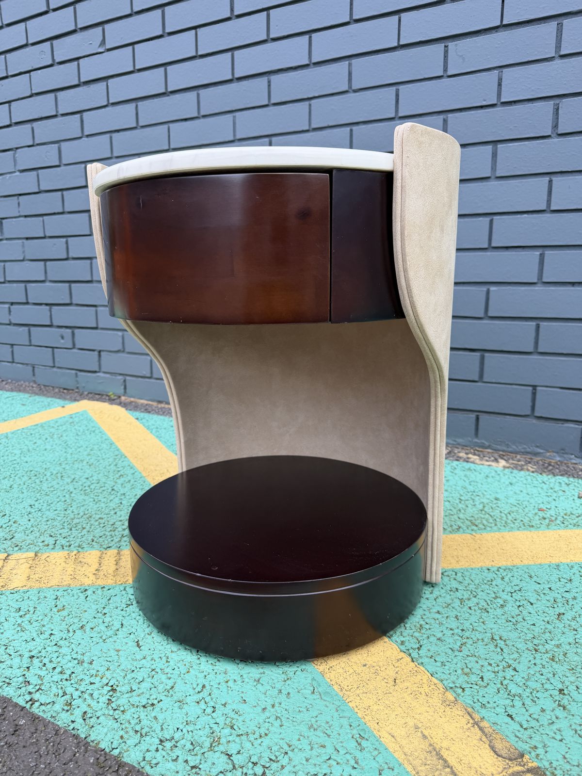 Stunning Contemporary Marble Top & Leather Round Side / End / Bedside Table, – Superb Condition, Rrp £1,500 photo buy