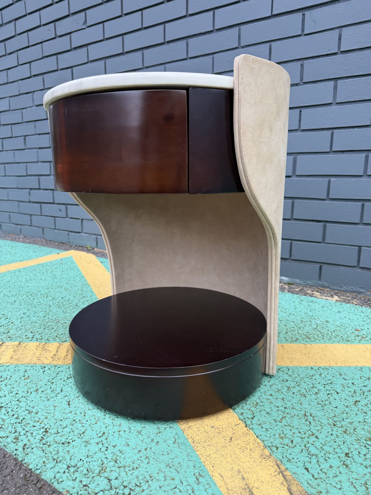 Stunning Contemporary Marble Top & Leather Round Side / End / Bedside Table, – Superb Condition, Rrp £1,500 photo vintage
