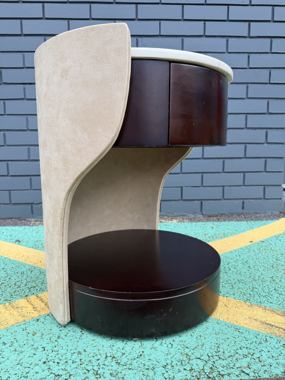photo vintage Stunning Contemporary Marble Top & Leather Round Side / End / Bedside Table, – Superb Condition, Rrp £1,500