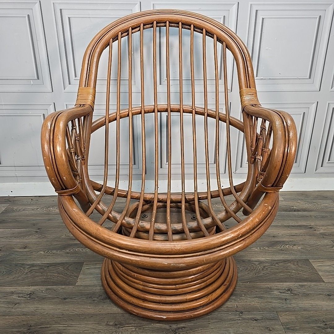 Furniture Vintage Swivel Rattan Rocking Armchair Cane Egg Tub Chair Seat Mid Century photo