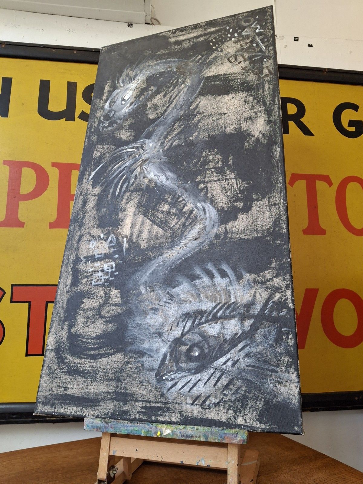 Late 20th Century Mythological Dragon Scene Oil On Canvas photo Art