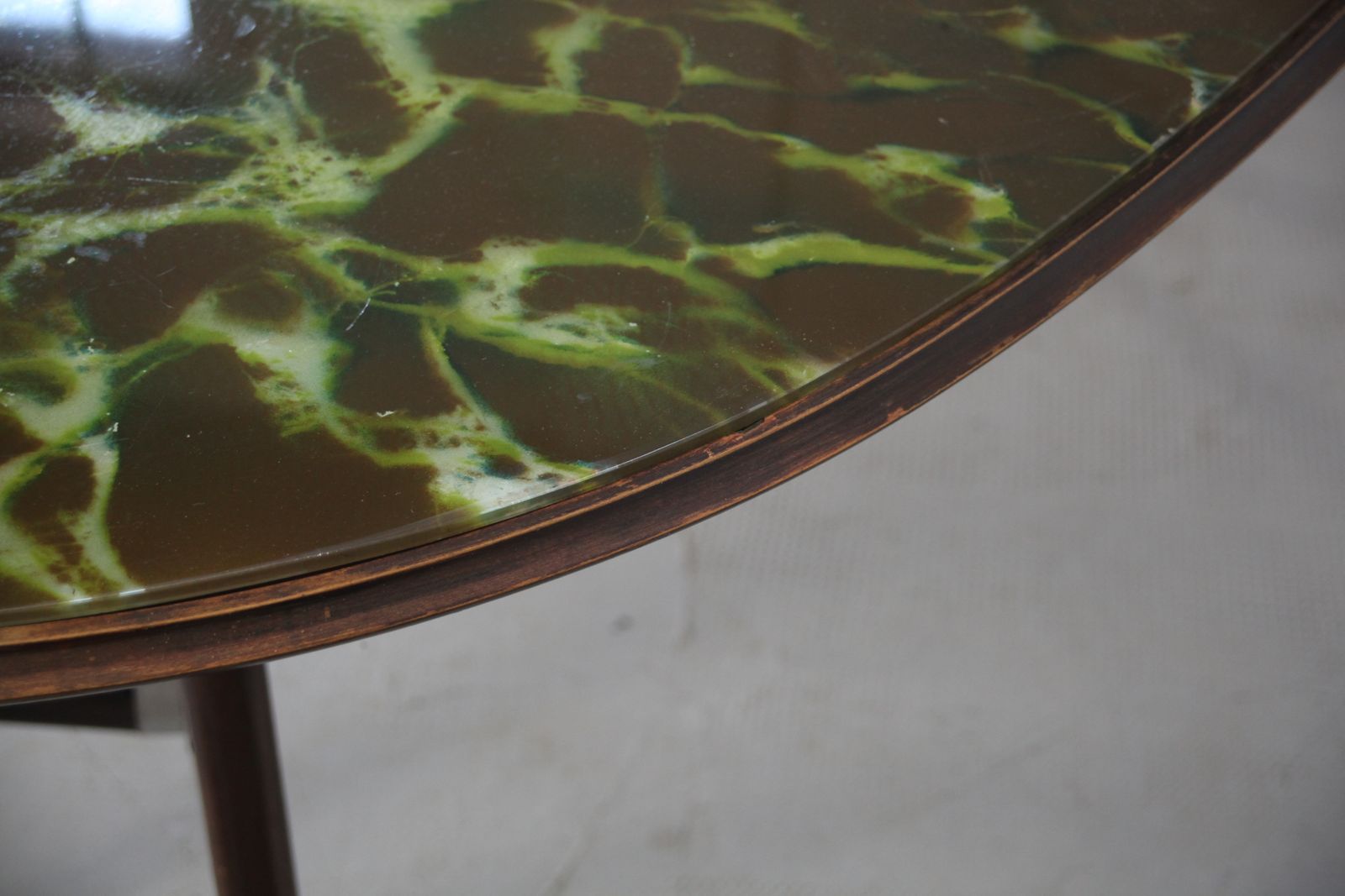 photo for sale Midcentury Italian Oblong Marble Effect Table With Wood Base.
