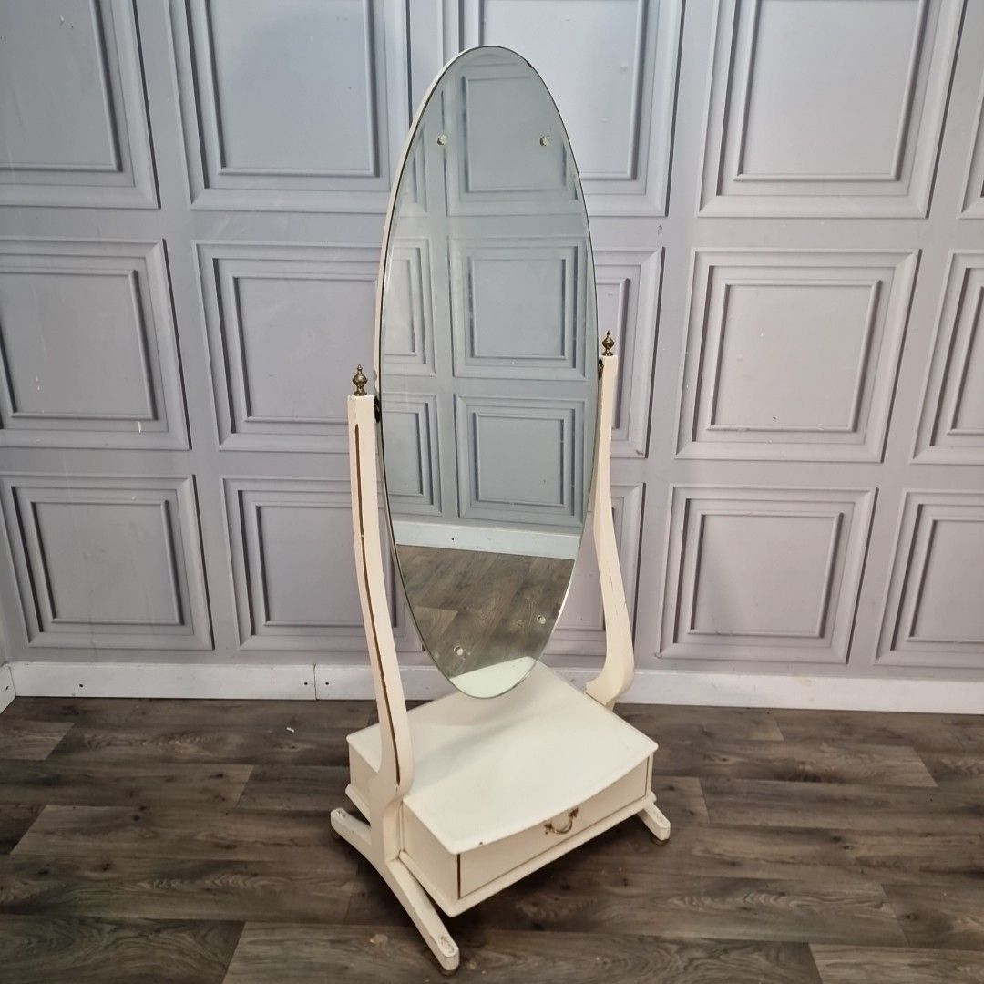Vintage Cheval Mirror Stand Oval Dressing Freestanding Bedroom Mirror Drawer photo for sale