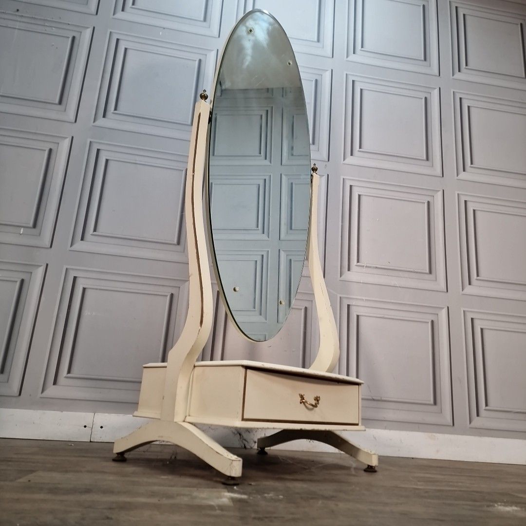 Vintage Cheval Mirror Stand Oval Dressing Freestanding Bedroom Mirror Drawer photo Home Decor