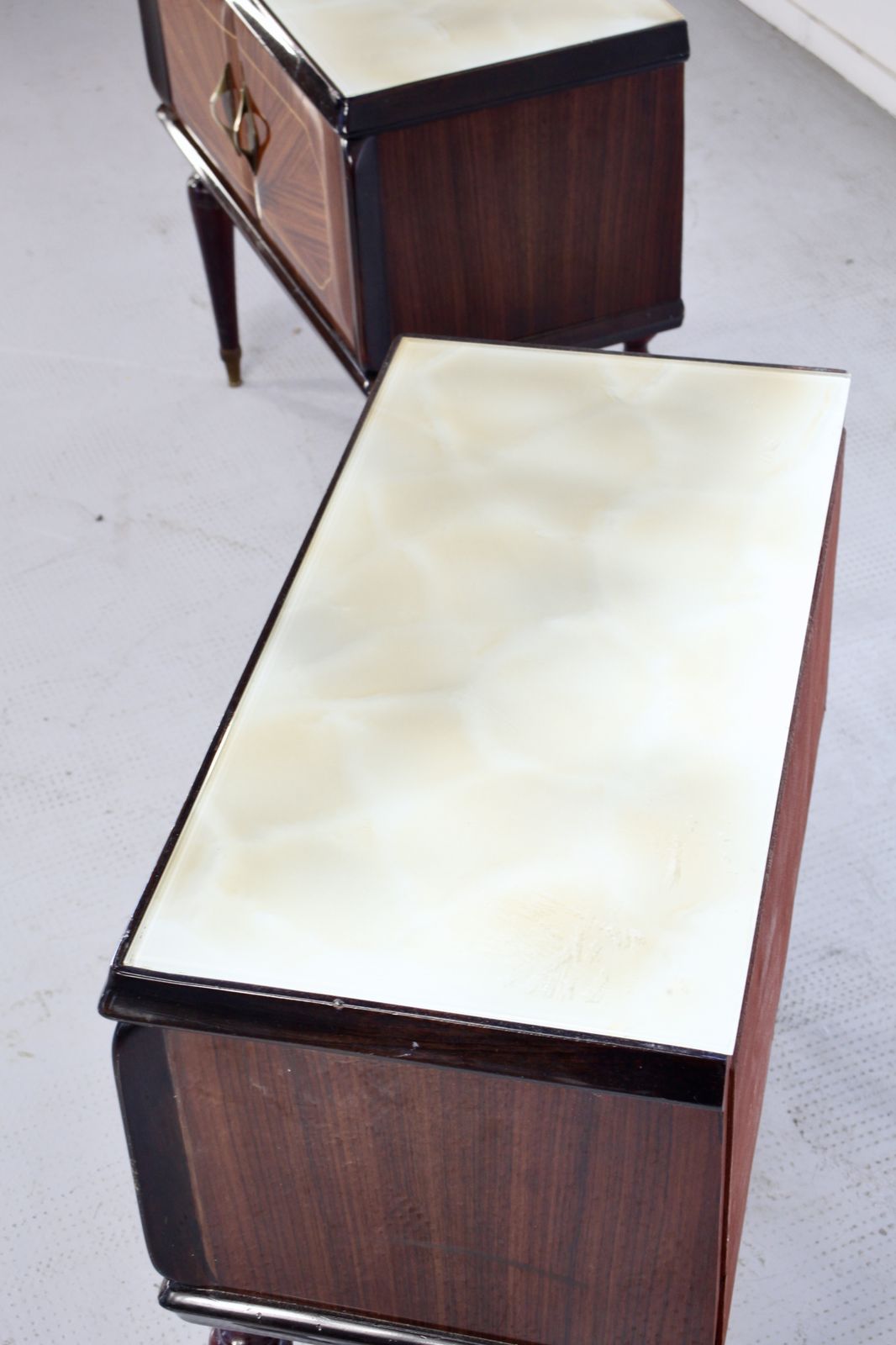 Set Of 2 Italian Midcentury Walnut Burl And Brass Bedside Tables / Cabinets. Vintage / Modern / Retro photo 850.0