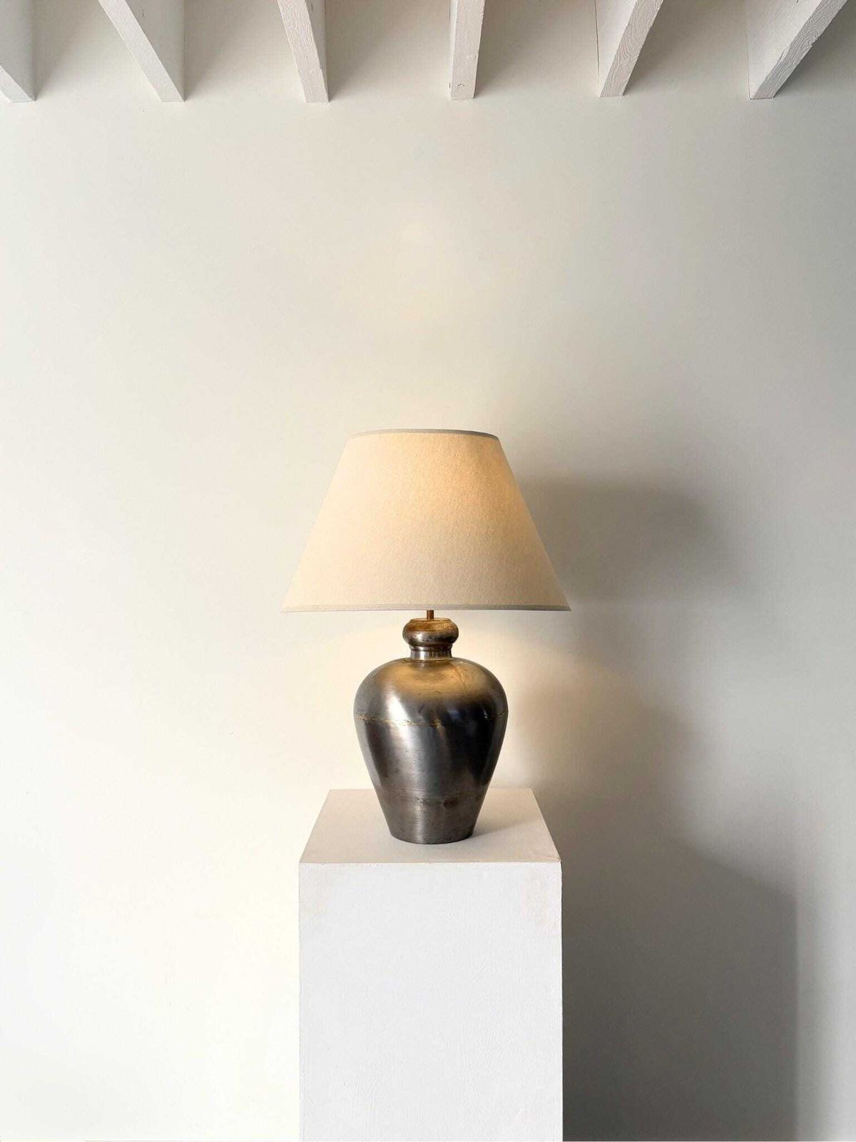 Large Vintage Mixed Metal Table Lamp, French 20th Century photo for sale