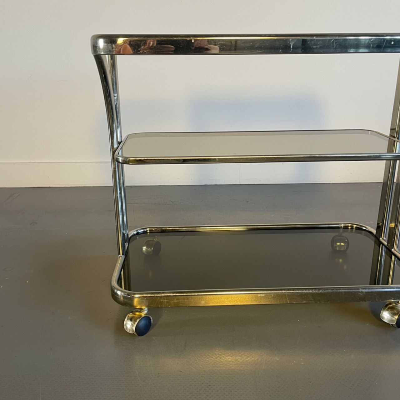 1970s Italian Brass And Smoked Glass Drinks Trolley photo Furniture
