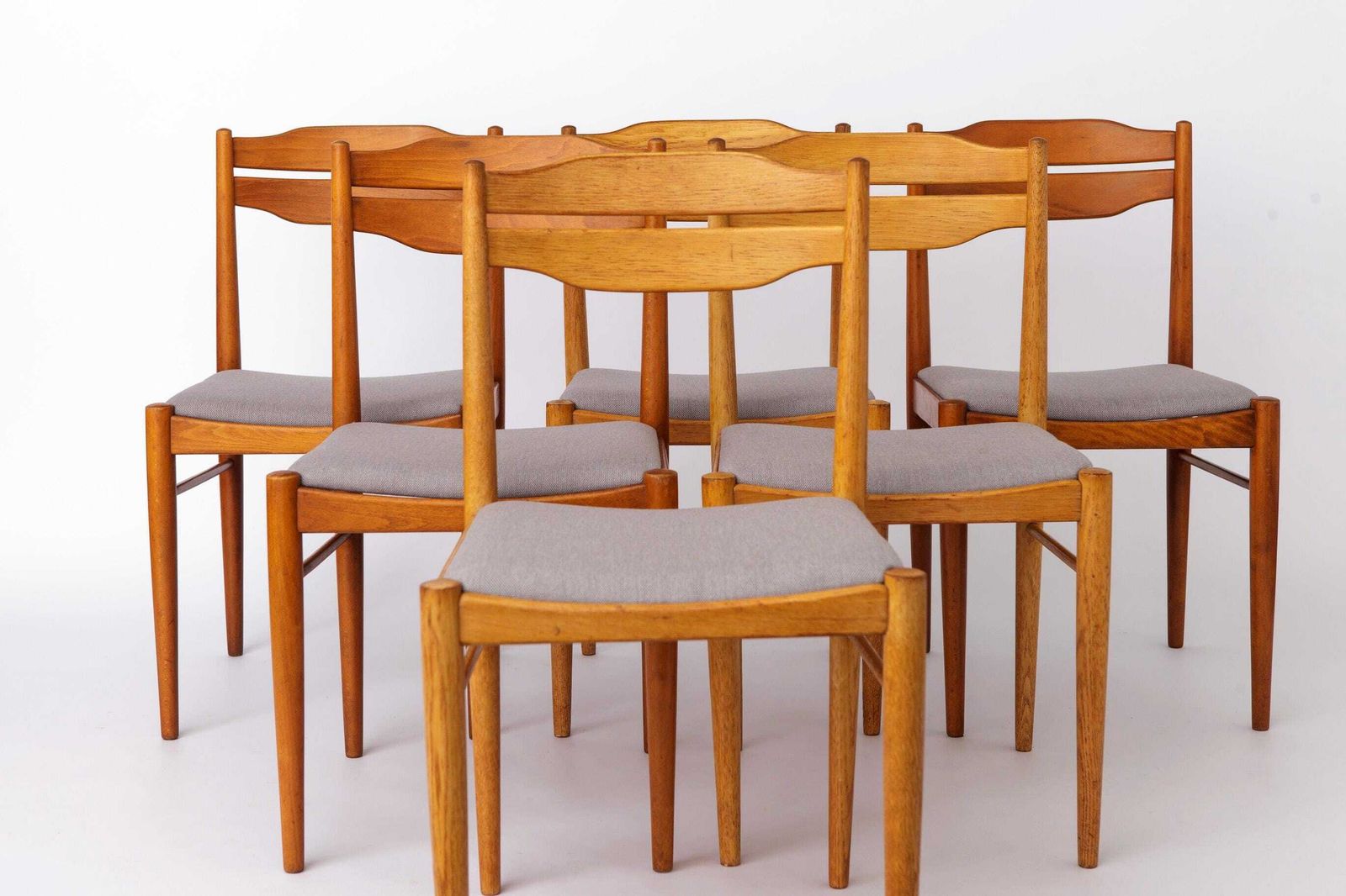 Set Of 6 Vintage Dining Chairs 1970s, Beechwood & Teak Chairs, Mid Century Wooden Dining Chairs, Newly Upholstered