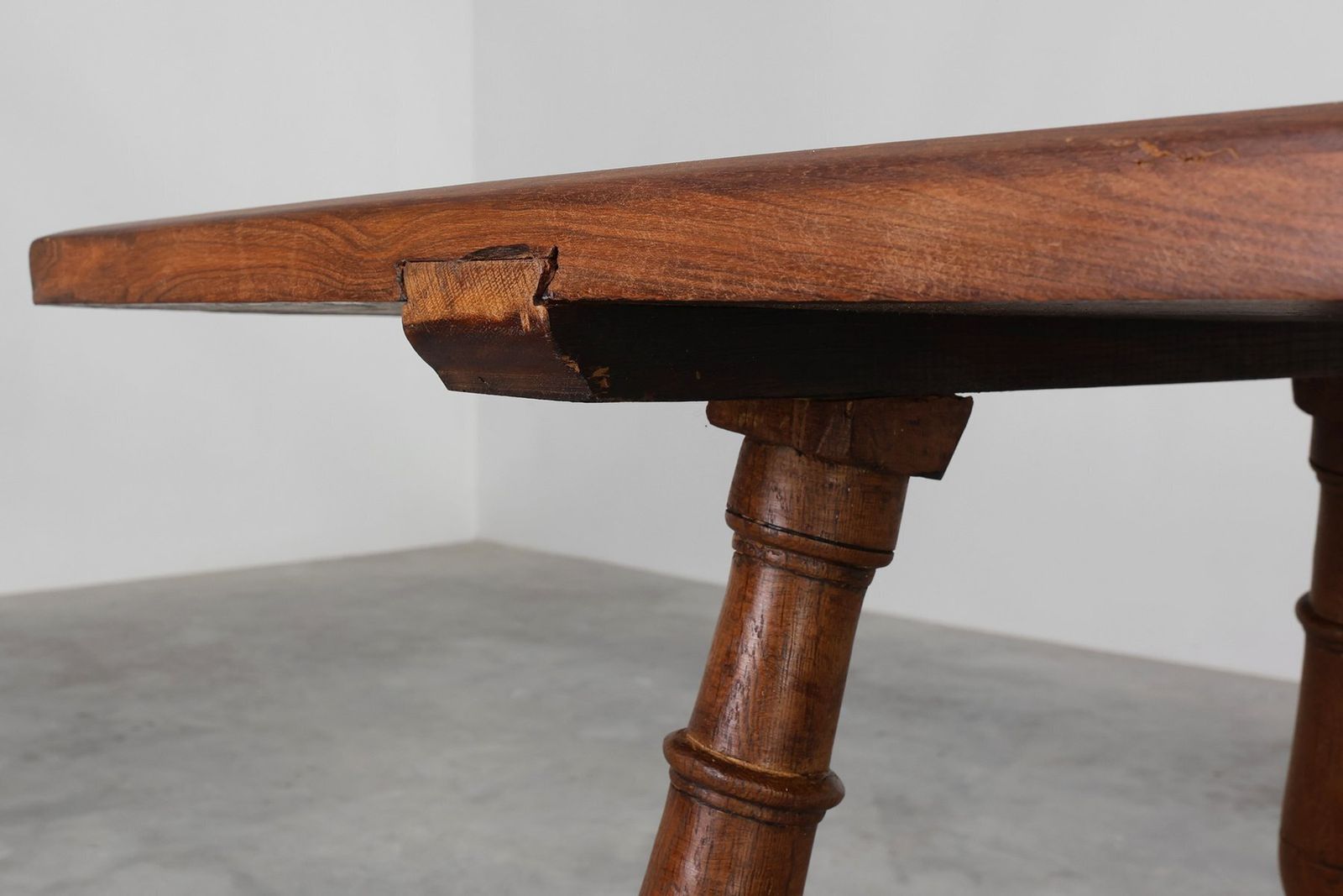 Antique Spanish Walnut Trestle Table With Iron Stretcher, 1700s photo Furniture