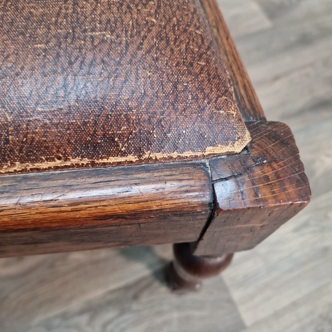 Antique Oak Dining Chairs Slat Back Leather Effect Seats Pair Vintage Seats photo vintage