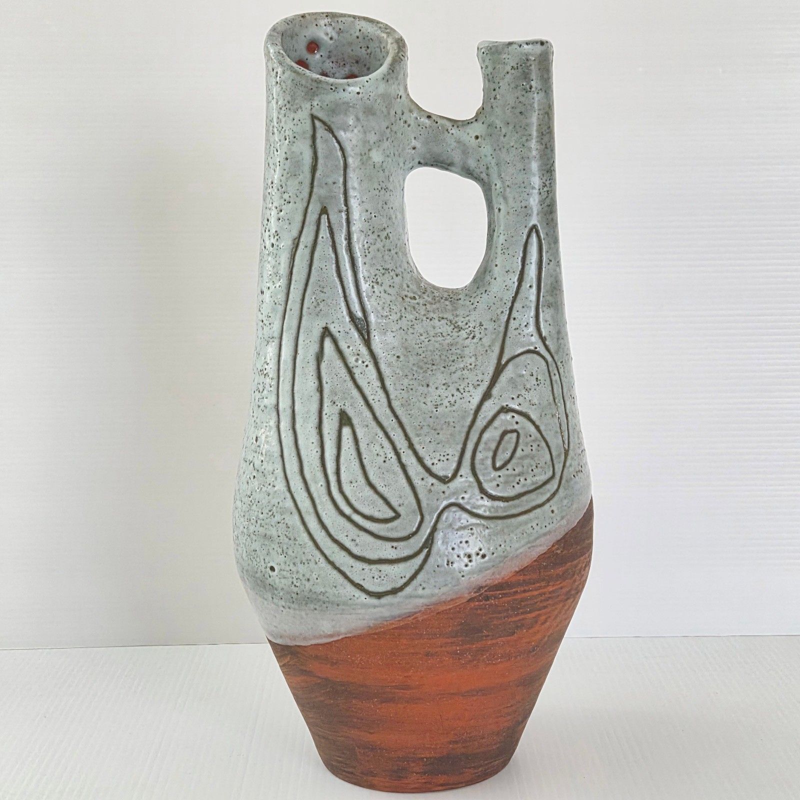 Vintage 1960s Double Neck Ceramic Vase Dlg Accolay Michel Anasse 60s Retro