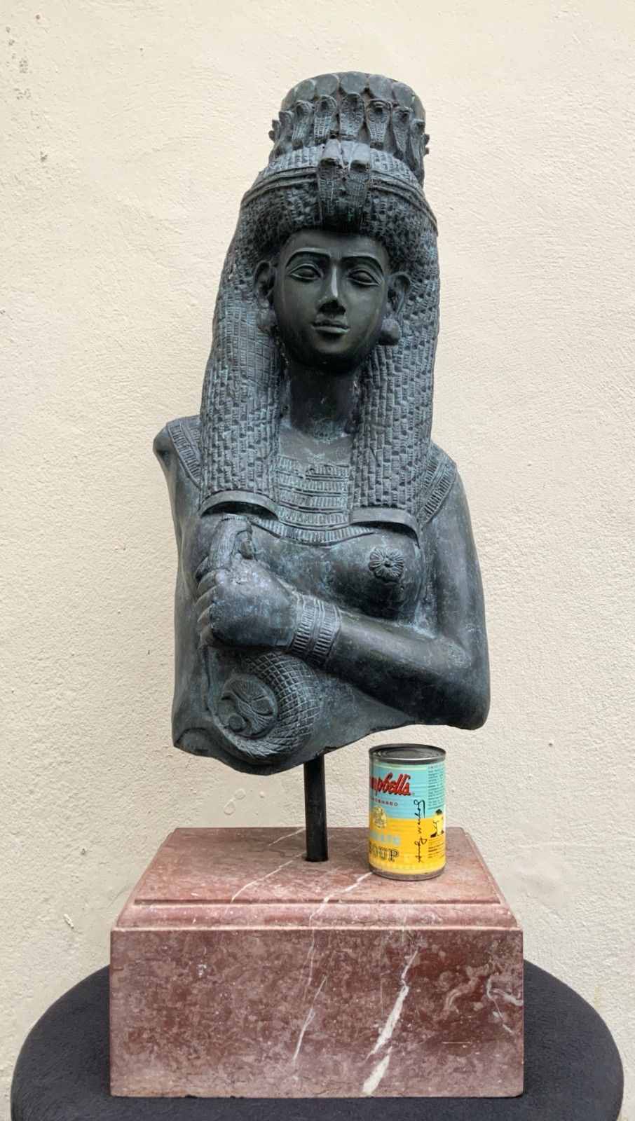 Large Exceptional Bronze Sculpture Cleopatra Egyptian Revival With Marble Stand photo Art