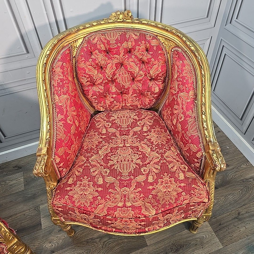 Antique Gilt Armchairs Button Back French Louis Belle époque Revival Chairs photo Furniture