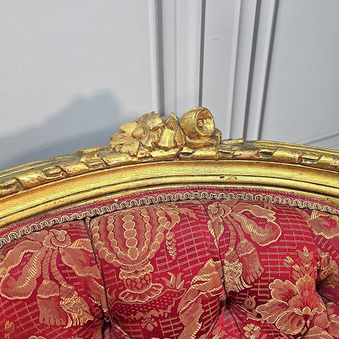Antique Gilt Armchairs Button Back French Louis Belle époque Revival Chairs photo vintage