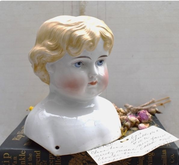 Antique 1880s Abg Very Large Doll Head: Blonde Hair Rosalie Whyel Provenance