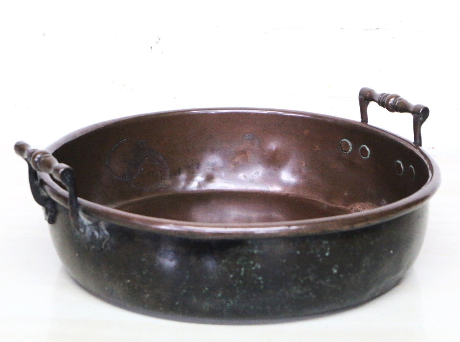 Antique 19th C. Copper Pan Cooking Pot Never Polished 36.5 Cm Excellent Patina photo for sale