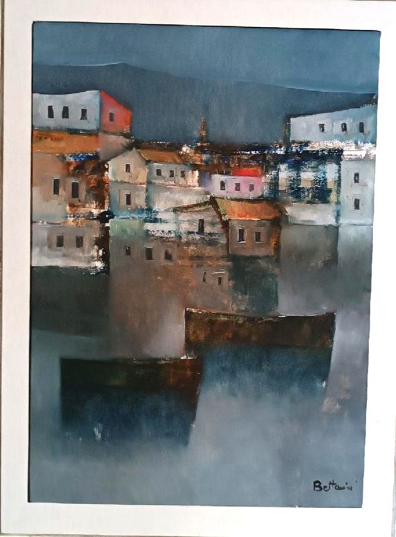 Oil Painting On Canvas Navy 1976 Lido Bettarini Canvas 70x50 Cm photo for sale
