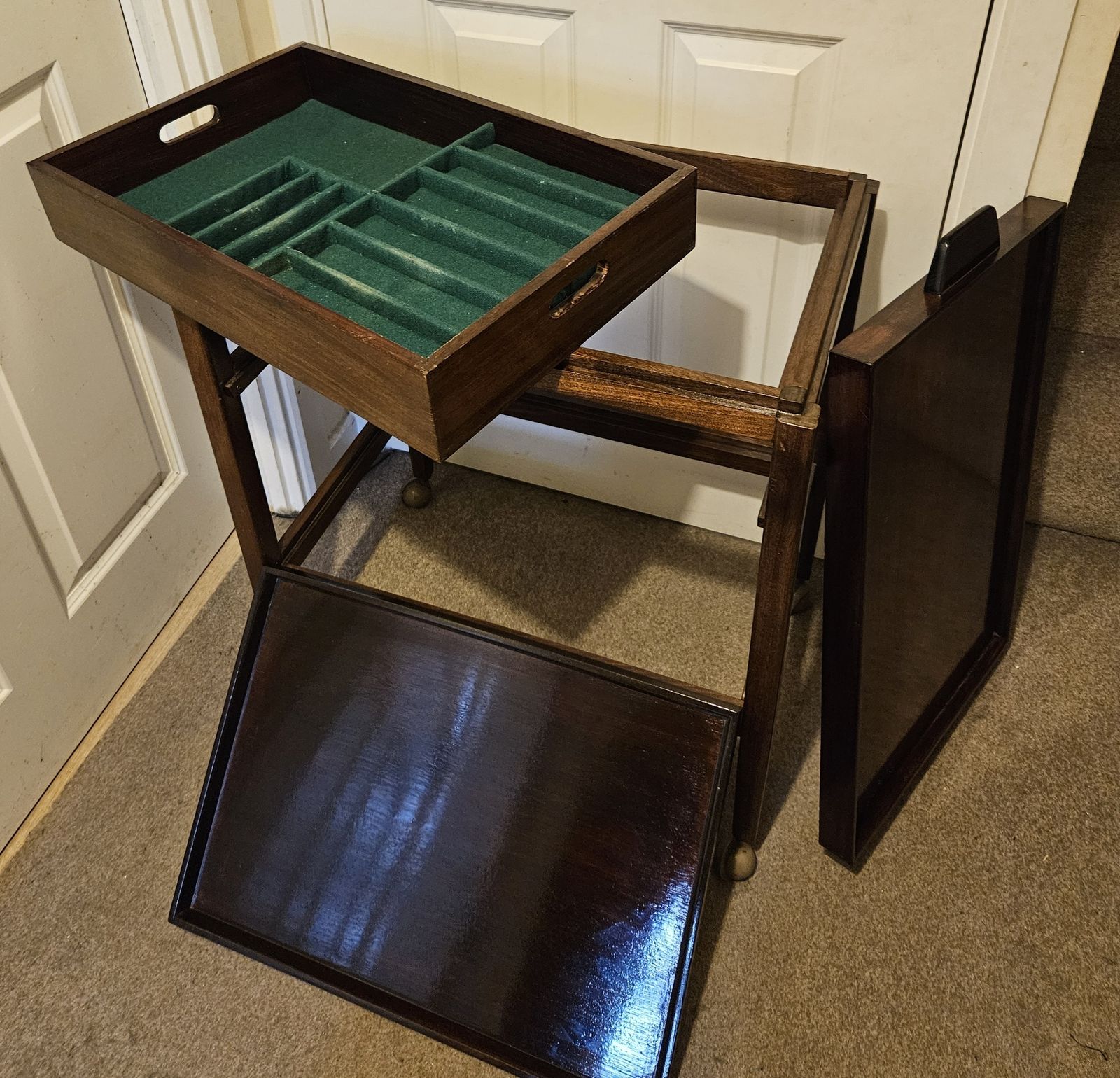 Mid Century 1960s Danish Teak Vintage Drinks Trolley With Removable Trays/Drawer photo for sale