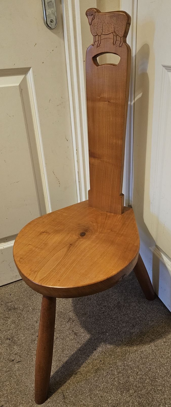 Carved Sheep Maplewood 3 Legged  Stool Mid Century 1990s