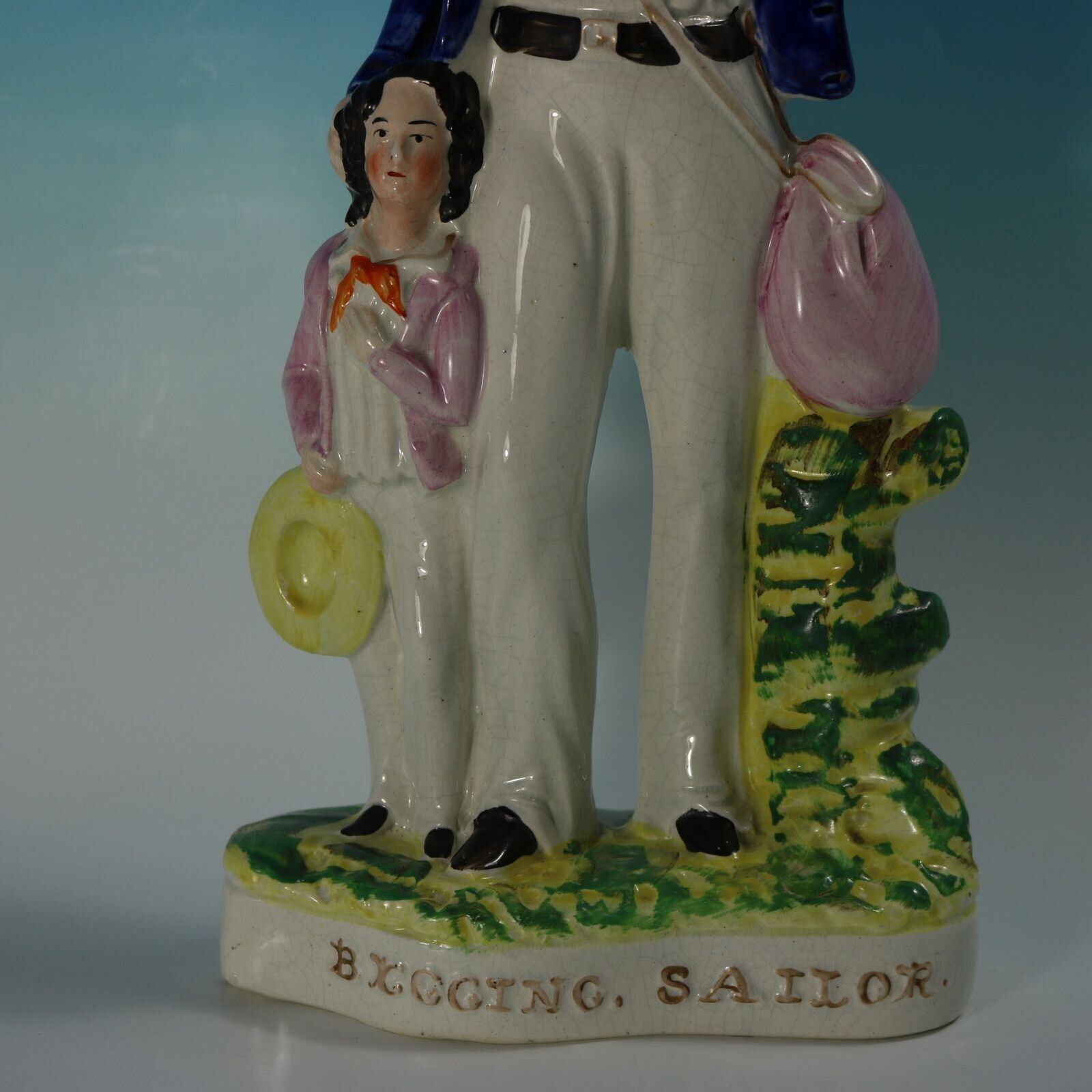 Victorian Staffordshire Pottery Begging Sailor Figure photo vintage