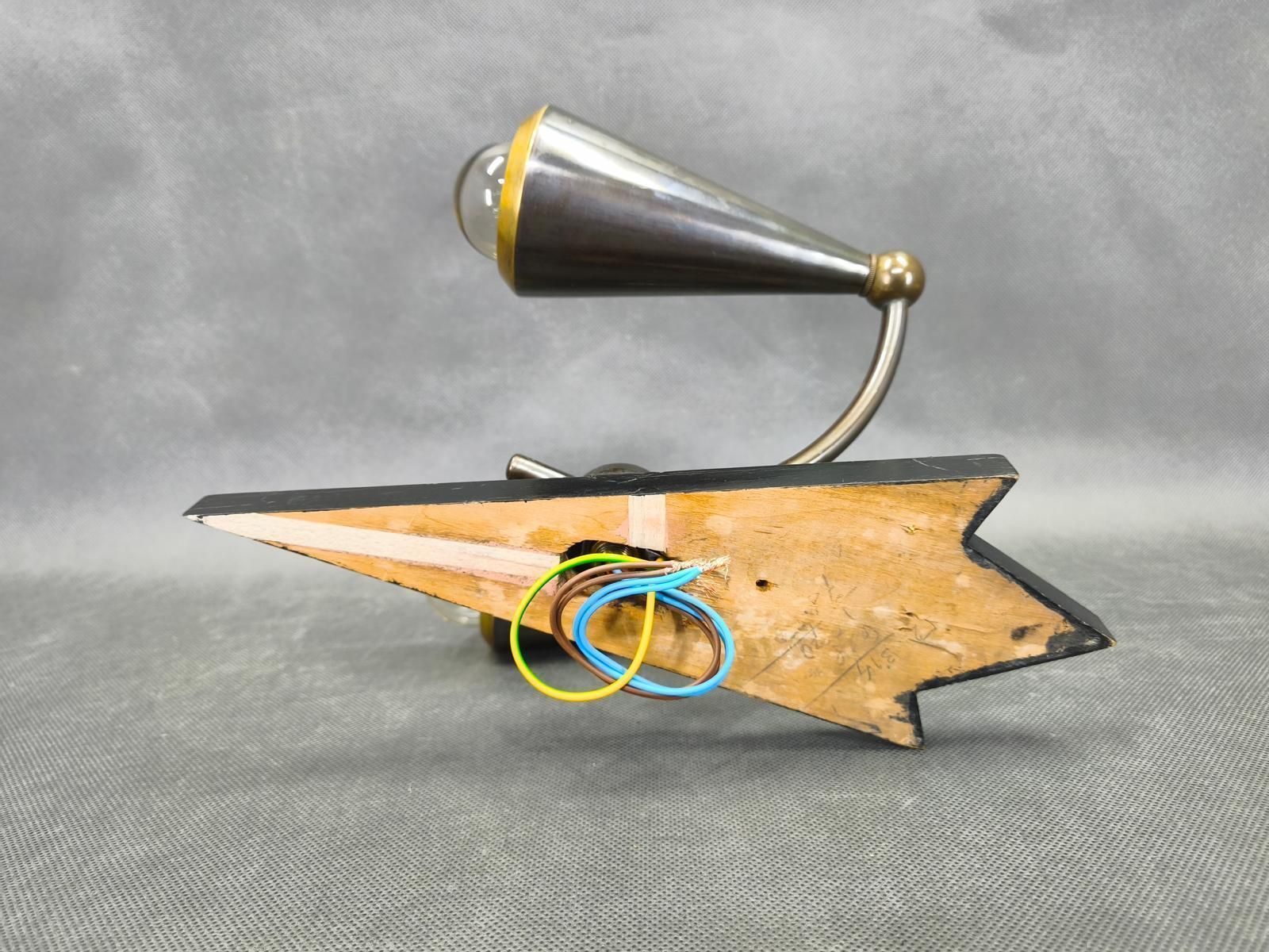 Lighting Czech Cubist Art Deco Wall Lamp, Metal And Wood, 1930s photo
