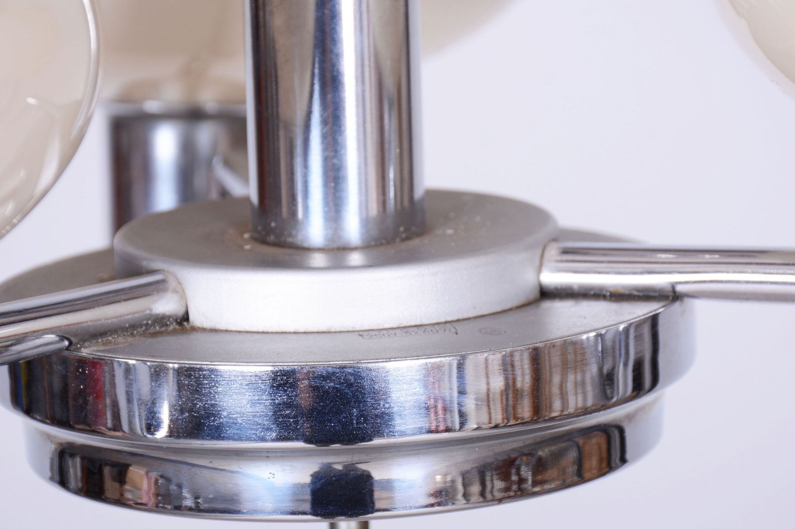 Restored Bauhaus Chandelier, Chrome Plated Steel, Opaline Glass, Czech, 1930s photo buy