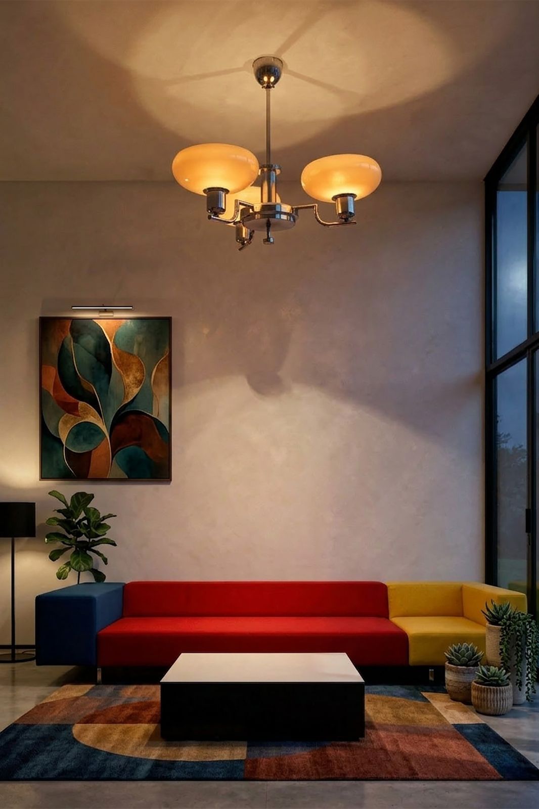 photo furniture Restored Bauhaus Chandelier, Chrome Plated Steel, Opaline Glass, Czech, 1930s